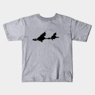 halloween black witches on broomsticks spooky Kids T-Shirt